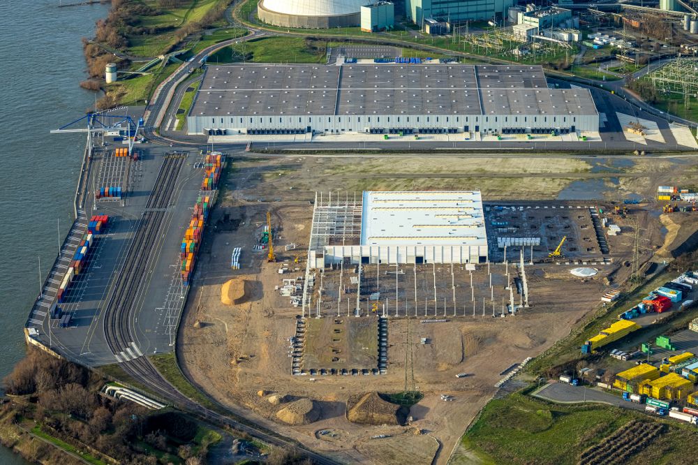 Aerial image Duisburg - Construction site to build a new building complex on the site of the logistics center in the district Walsum in Duisburg at Ruhrgebiet in the state North Rhine-Westphalia, Germany