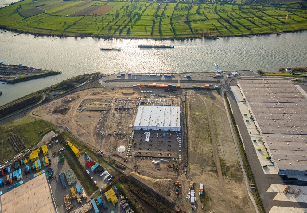Aerial image Duisburg - Construction site to build a new building complex on the site of the logistics center in the district Walsum in Duisburg at Ruhrgebiet in the state North Rhine-Westphalia, Germany