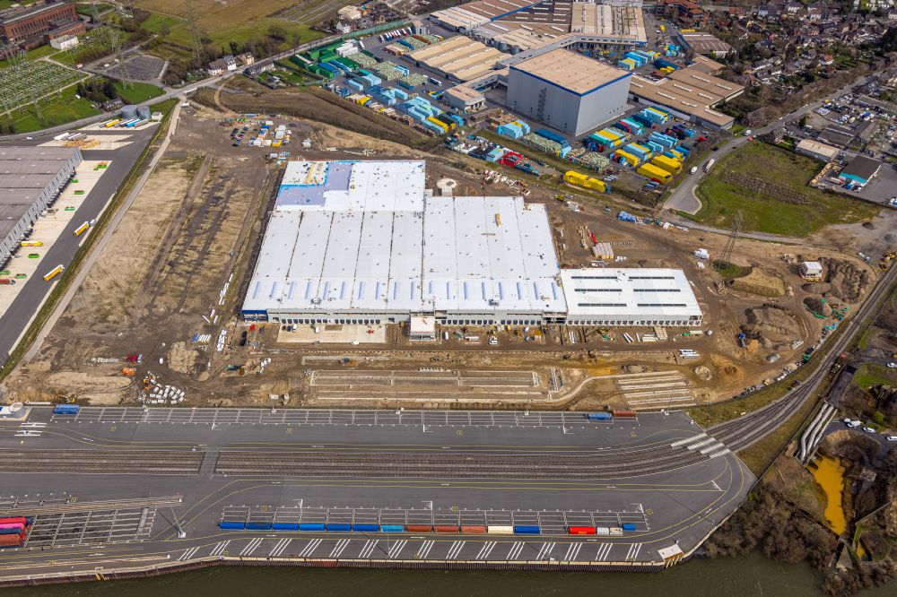 Duisburg from the bird's eye view: Construction site to build a new building complex on the site of the logistics center in the district Walsum in Duisburg at Ruhrgebiet in the state North Rhine-Westphalia, Germany