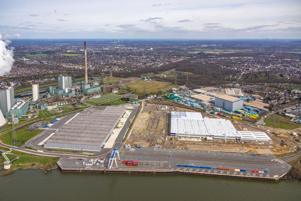 Aerial photograph Duisburg - Construction site to build a new building complex on the site of the logistics center in the district Walsum in Duisburg at Ruhrgebiet in the state North Rhine-Westphalia, Germany