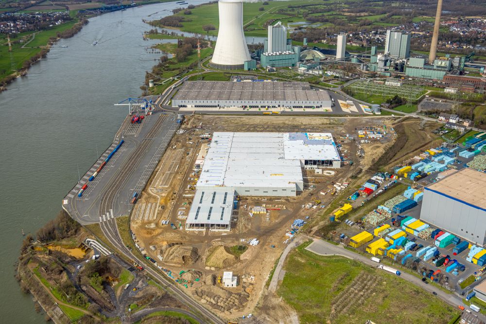 Aerial photograph Duisburg - Construction site to build a new building complex on the site of the logistics center in the district Walsum in Duisburg at Ruhrgebiet in the state North Rhine-Westphalia, Germany
