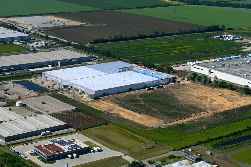 Aerial image Sülzetal - Construction site to build a new building complex on the site of the logistics center Garbe Industrial Real Estate GmbH in the district Osterweddingen in Suelzetal in the state Saxony-Anhalt, Germany