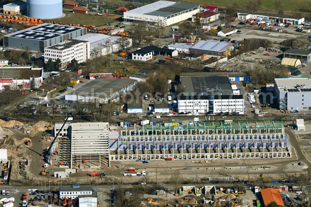 Potsdam from the bird's eye view: Construction site to build a new building complex on the site of the logistics center GLS on street Drewitzer Strasse - Handelshof - Am Buchhorst in the district Drewitz in Potsdam in the state Brandenburg, Germany