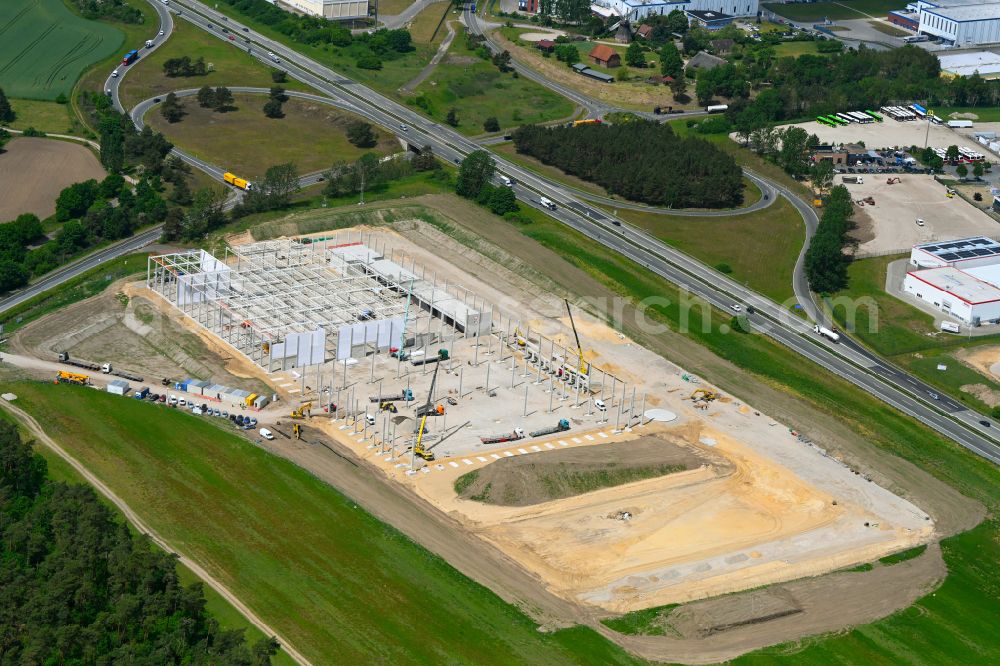 Aerial image Wittenburg - Construction site to build a new building complex on the site of the logistics center Kuehne + Nagel on street Hagenower Chaussee in Wittenburg in the state Mecklenburg - Western Pomerania, Germany