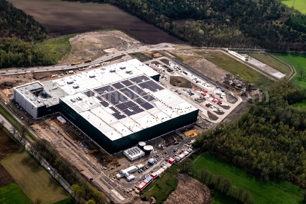 Dorsten from the bird's eye view: Construction site to build a new building complex on the site of the logistics center of Levi Strauss & Co. Europe on street Duelmener Strasse in the district Wulfen in Dorsten at Ruhrgebiet in the state North Rhine-Westphalia, Germany