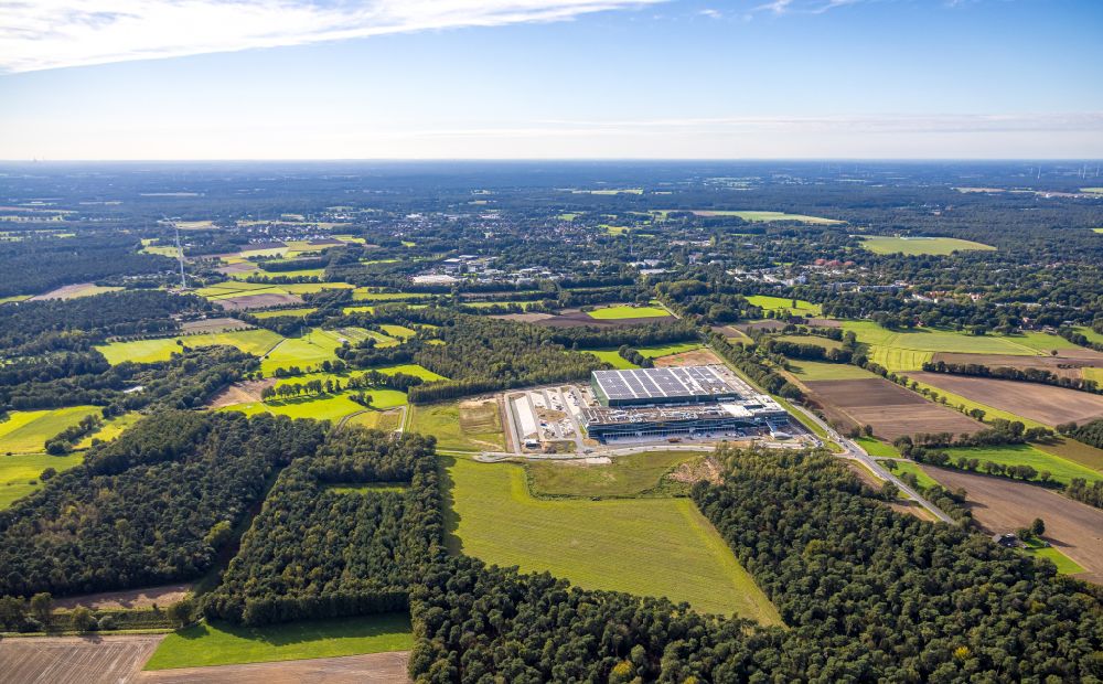 Dorsten from above - Construction site to build a new building complex on the site of the logistics center of Levi Strauss & Co. Europe on street Duelmener Strasse in the district Wulfen in Dorsten at Ruhrgebiet in the state North Rhine-Westphalia, Germany