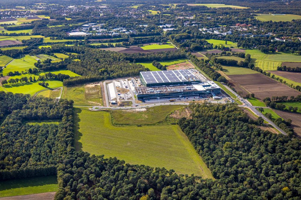 Dorsten from the bird's eye view: Construction site to build a new building complex on the site of the logistics center of Levi Strauss & Co. Europe on street Duelmener Strasse in the district Wulfen in Dorsten at Ruhrgebiet in the state North Rhine-Westphalia, Germany