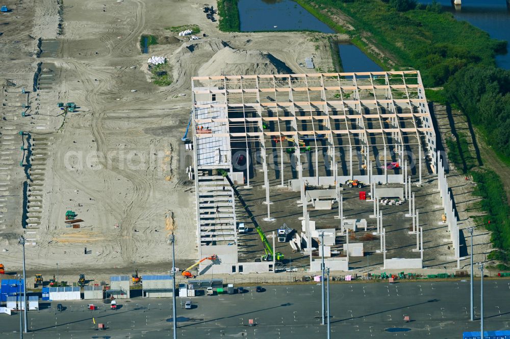 Bremerhaven from the bird's eye view: Construction site to build a new building complex on the site of the logistics center Maersk Logistik Campus on street Seewindstrasse in the district Fischereihafen in Bremerhaven in the state Bremen, Germany