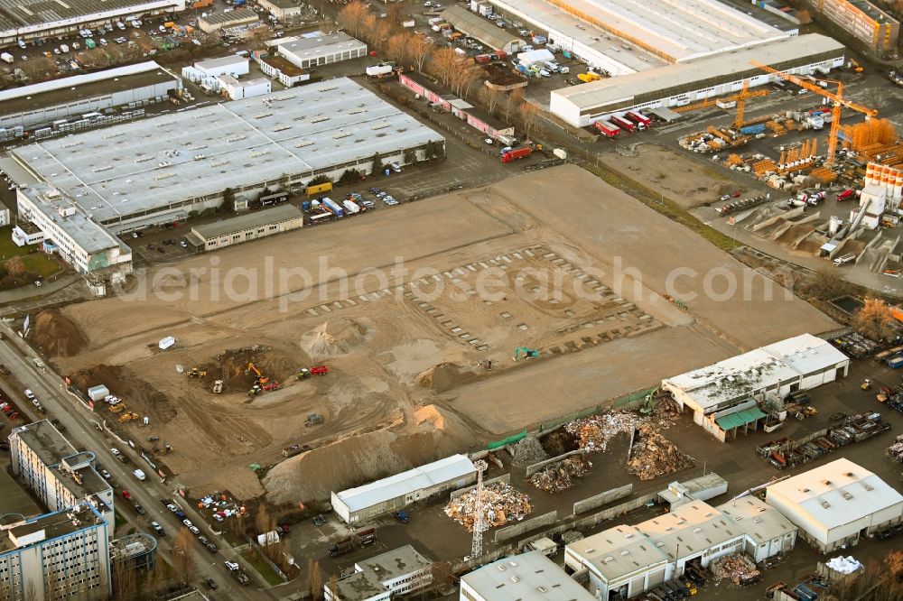 Aerial photograph Berlin - Construction site to build a new building complex on the site of the logistics center on Marzahner Strasse in the district Hohenschoenhausen in Berlin, Germany