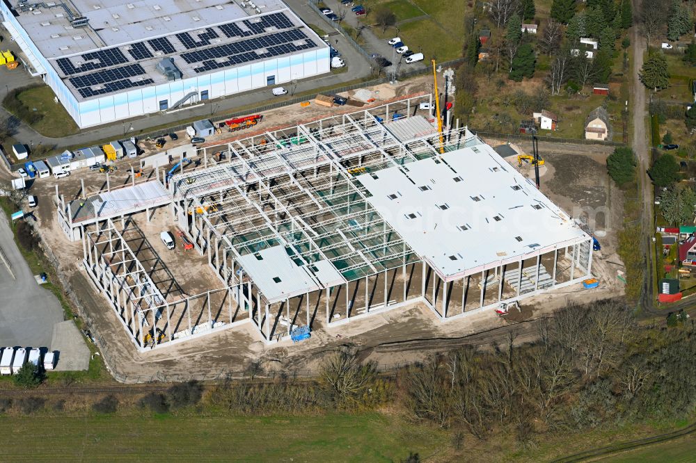 Aerial photograph Mittenwalde - Construction site to build a new building complex on the site of the logistics center on street Zuelowstrasse - Dahmestrasse in the district Gallun in Mittenwalde in the state Brandenburg, Germany