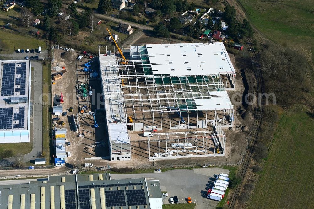 Aerial photograph Mittenwalde - Construction site to build a new building complex on the site of the logistics center on street Zuelowstrasse - Dahmestrasse in the district Gallun in Mittenwalde in the state Brandenburg, Germany