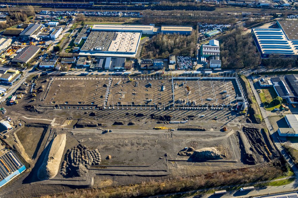 Bottrop from above - Construction site to build a new building complex on the site of the logistics center DC1 and DC2 - Prologis Park on street An der Knippenburg in Bottrop at Ruhrgebiet in the state North Rhine-Westphalia, Germany