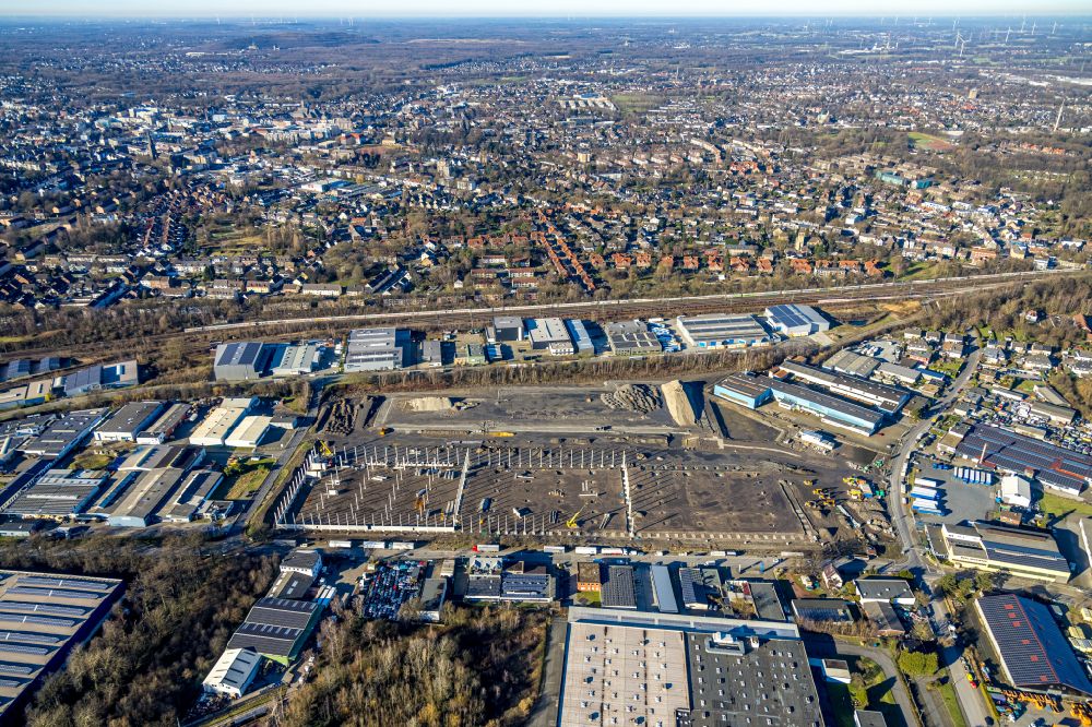 Aerial image Bottrop - Construction site to build a new building complex on the site of the logistics center DC1 and DC2 - Prologis Park on street An der Knippenburg in Bottrop at Ruhrgebiet in the state North Rhine-Westphalia, Germany