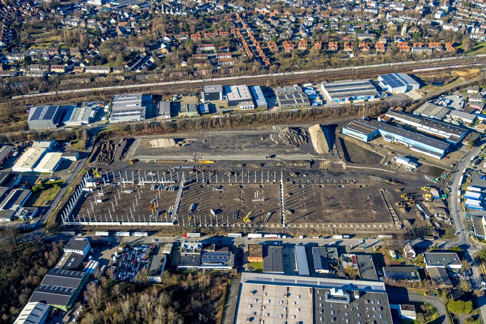 Aerial photograph Bottrop - Construction site to build a new building complex on the site of the logistics center DC1 and DC2 - Prologis Park on street An der Knippenburg in Bottrop at Ruhrgebiet in the state North Rhine-Westphalia, Germany