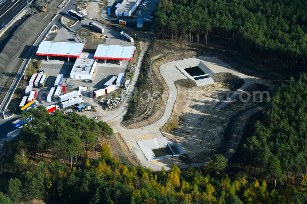Aerial image Michendorf - Construction site for the new construction of a fire water tapping point in Michendorf in the state Brandenburg, Germany