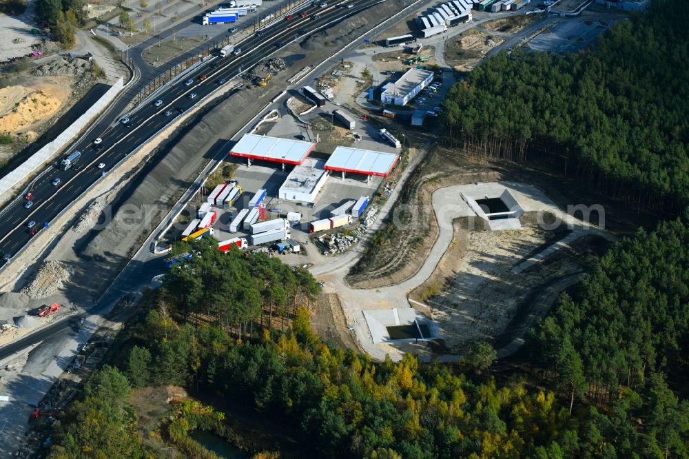 Michendorf from the bird's eye view: Construction site for the new construction of a fire water tapping point in Michendorf in the state Brandenburg, Germany
