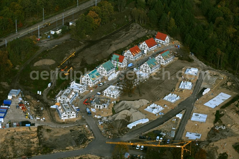 Aerial photograph Beelitz - Construction site to build a new multi-family residential complex on Ahornweg in the district Beelitz-Heilstaetten in Beelitz in the state Brandenburg, Germany