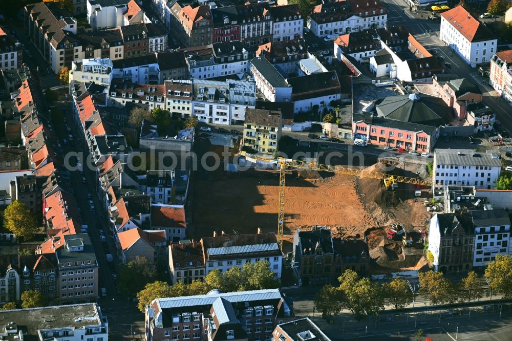 Saarbrücken from above - Construction site to build a new multi-family residential complex in Areal Neugaesschen - Grossherzog-Friedrich-Strasse in the district Sankt Johann in Saarbruecken in the state Saarland, Germany