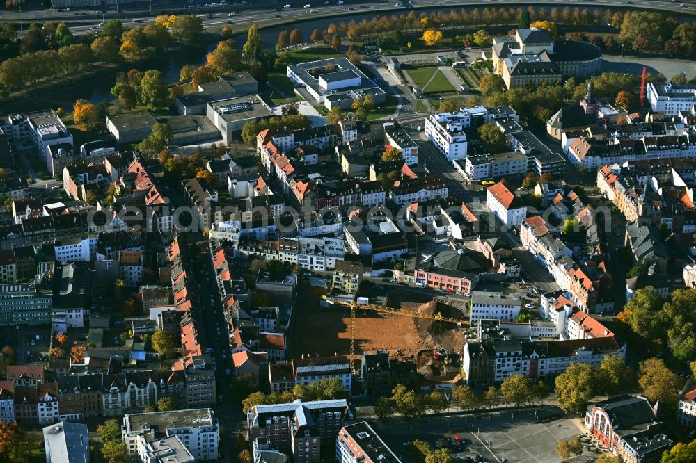 Aerial image Saarbrücken - Construction site to build a new multi-family residential complex in Areal Neugaesschen - Grossherzog-Friedrich-Strasse in the district Sankt Johann in Saarbruecken in the state Saarland, Germany