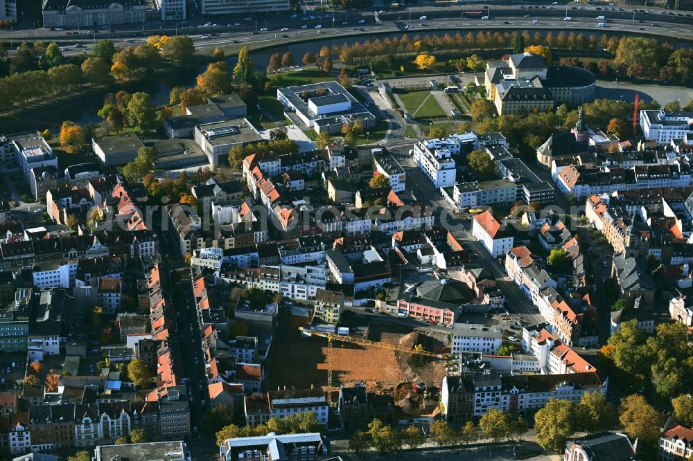 Aerial photograph Saarbrücken - Construction site to build a new multi-family residential complex in Areal Neugaesschen - Grossherzog-Friedrich-Strasse in the district Sankt Johann in Saarbruecken in the state Saarland, Germany
