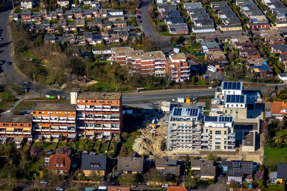 Hamm from the bird's eye view: Construction site for the construction of a high-quality apartment building Augenweide for condominiums on Grenzweg - Alter Papelweg in Hamm in the state North Rhine-Westphalia, Germany
