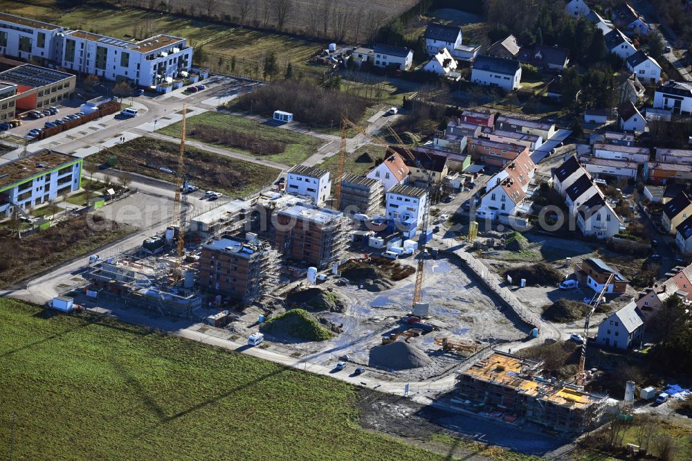 Aerial photograph Dachau - Construction site to build a new multi-family residential complex AUGUSTENFELDER HOeFE on street Geschwister-Scholl-Strasse in the district Oberaugustenfeld in Dachau in the state Bavaria, Germany