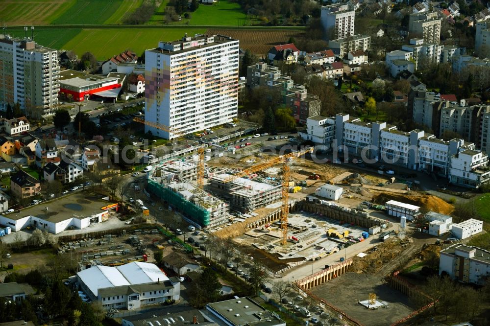 Nieder-Eschbach from above - Construction site for the construction of an apartment building and student residence on the Ben-Gurion-Ring in Nieder-Eschbach in the state of Hesse, Germany