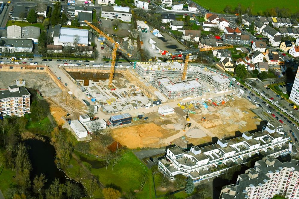Aerial image Nieder-Eschbach - Construction site for the construction of an apartment building and student residence on the Ben-Gurion-Ring in Nieder-Eschbach in the state of Hesse, Germany
