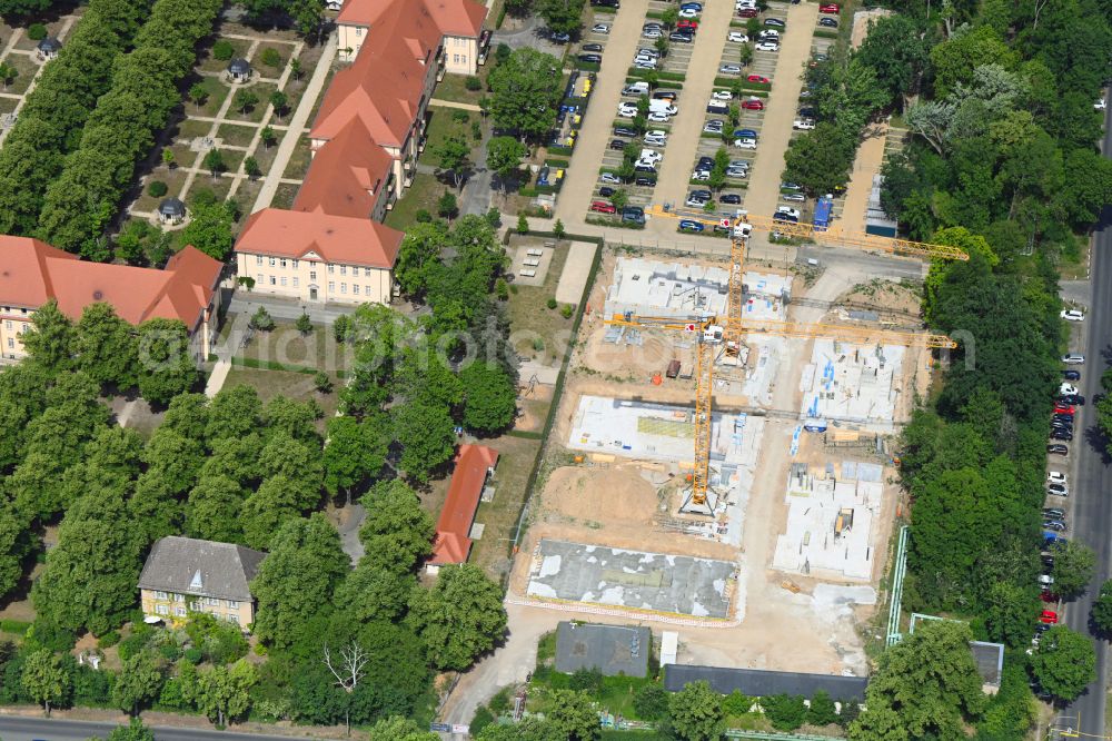 Berlin from above - Construction site to build a new multi-family residential complex on street Poelnitzweg in the district Buch in Berlin, Germany