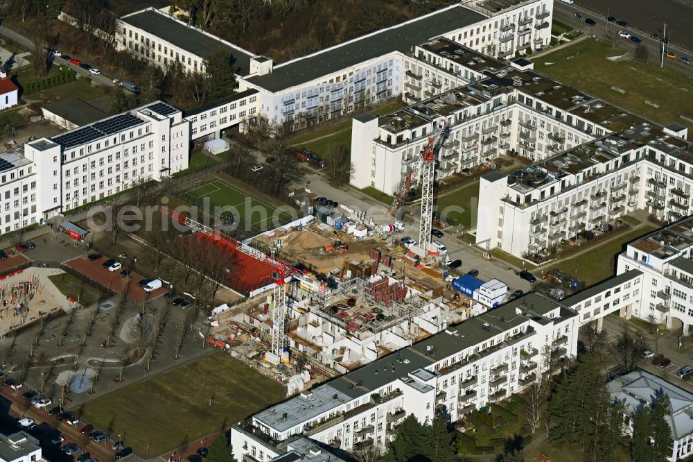 Berlin from the bird's eye view: Construction site to build a new multi-family residential complex on Billy-Wilder-Promenade in the district Lichterfelde in Berlin, Germany