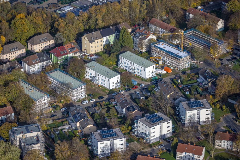 Bochum from the bird's eye view: Construction site to build a new multi-family residential complex on street Lange Malterse in the district Weitmar in Bochum at Ruhrgebiet in the state North Rhine-Westphalia, Germany