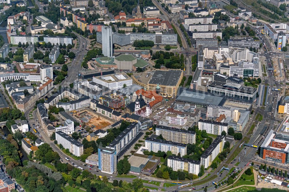 Aerial photograph Chemnitz - Construction site to build a new multi-family residential complex on street Lohstrasse - Kirchgaesschen in the district Zentrum in Chemnitz in the state Saxony, Germany