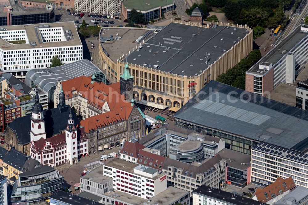 Chemnitz from the bird's eye view: Construction site to build a new multi-family residential complex on street Lohstrasse - Kirchgaesschen in the district Zentrum in Chemnitz in the state Saxony, Germany