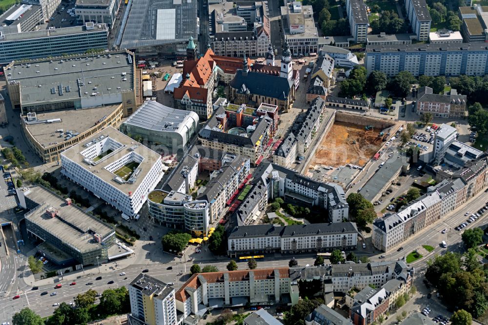 Chemnitz from above - Construction site to build a new multi-family residential complex on street Lohstrasse - Kirchgaesschen in the district Zentrum in Chemnitz in the state Saxony, Germany