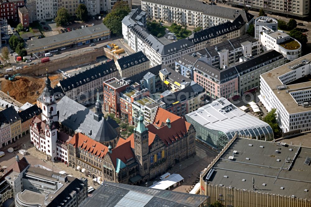 Chemnitz from the bird's eye view: Construction site to build a new multi-family residential complex on street Lohstrasse - Kirchgaesschen in the district Zentrum in Chemnitz in the state Saxony, Germany