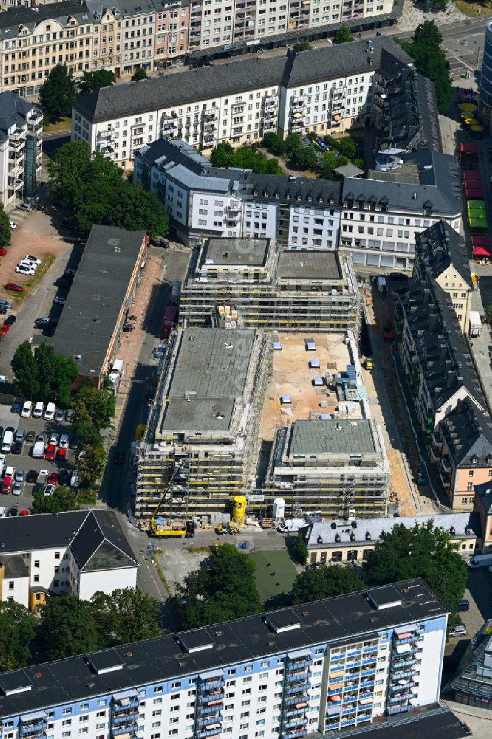 Aerial image Chemnitz - Construction site to build a new multi-family residential complex on street Lohstrasse - Kirchgaesschen in the district Zentrum in Chemnitz in the state Saxony, Germany