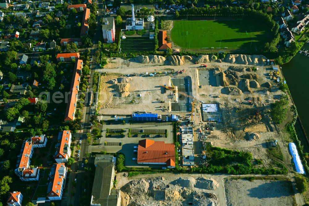 Aerial image Berlin - Construction site to build a new multi-family residential complex on street Wendenschlossstrasse in the district Koepenick in Berlin, Germany