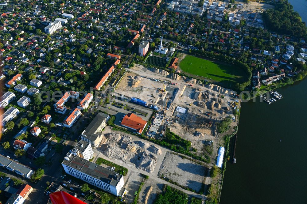 Aerial photograph Berlin - Construction site to build a new multi-family residential complex on street Wendenschlossstrasse in the district Koepenick in Berlin, Germany