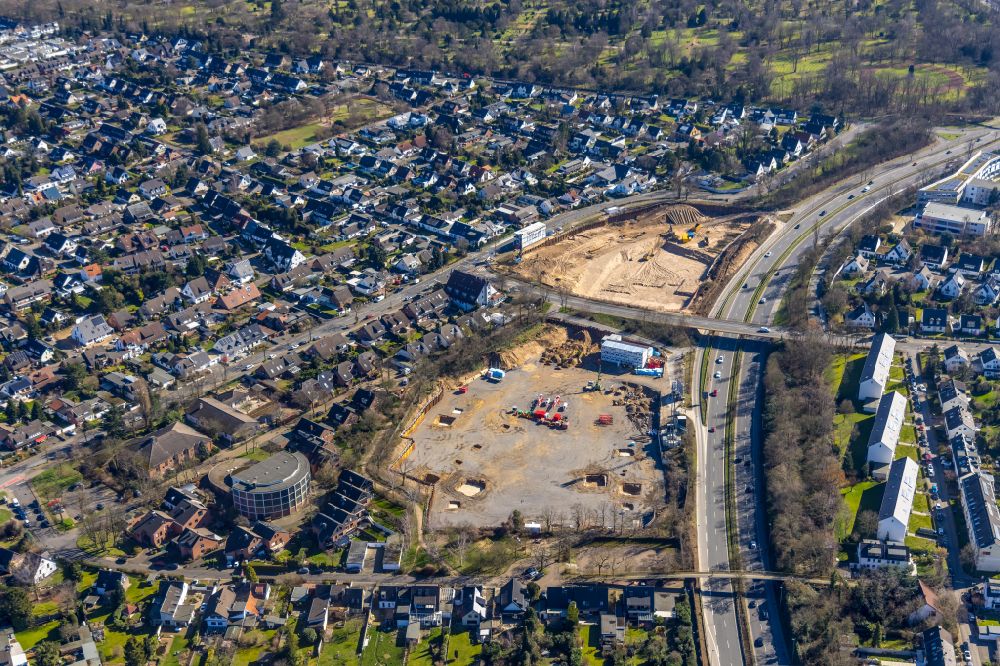 Aerial image Düsseldorf - Construction site to build a new multi-family residential complex Deiker Hoefe in the district Stockum in Duesseldorf at Ruhrgebiet in the state North Rhine-Westphalia, Germany