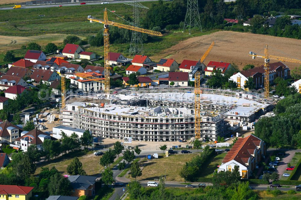 Aerial image Schwanebeck - Construction site to build a new multi-family residential complex Am Eichenring in Schwanebeck in the state Brandenburg, Germany