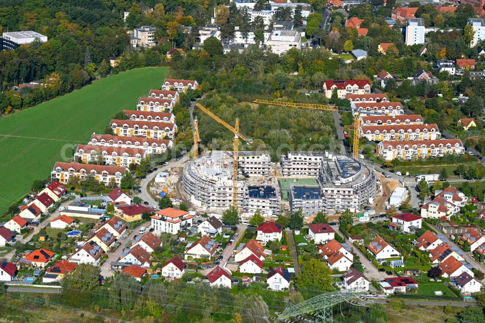 Schwanebeck from the bird's eye view: Construction site to build a new multi-family residential complex Am Eichenring in Schwanebeck in the state Brandenburg, Germany