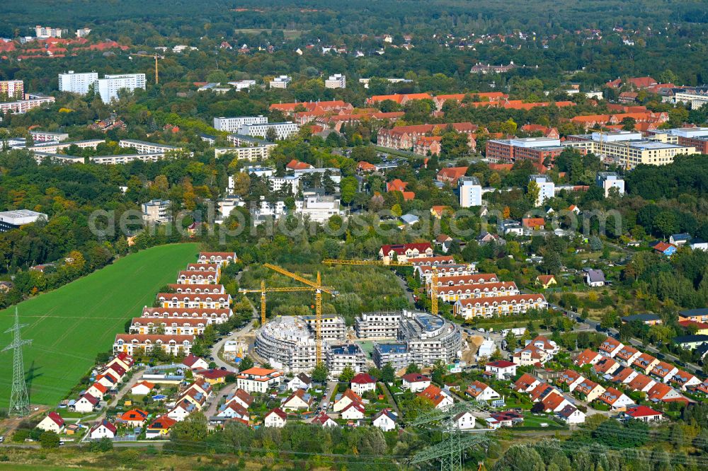 Schwanebeck from above - Construction site to build a new multi-family residential complex Am Eichenring in Schwanebeck in the state Brandenburg, Germany