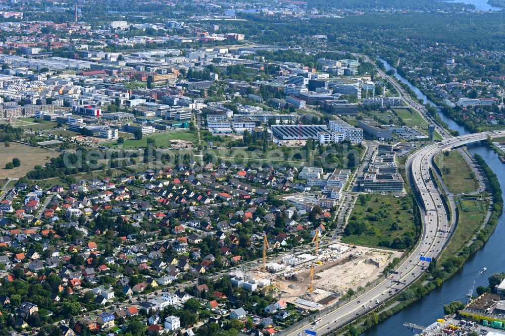 Aerial image Berlin - Construction site to build a new multi-family residential complex on Eisenhutweg in the district Johannisthal in Berlin, Germany