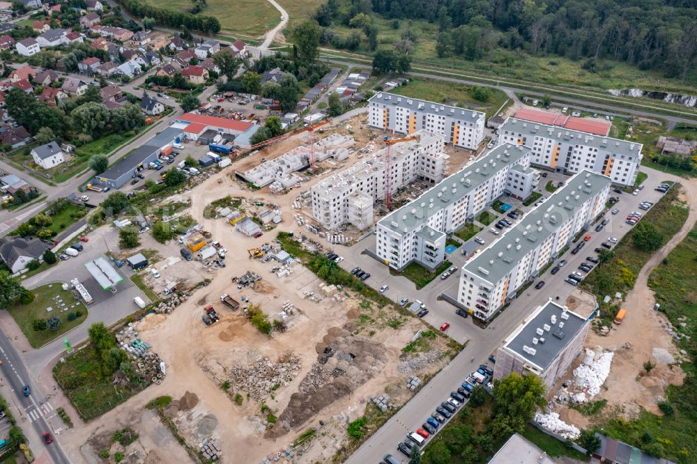 Slubice from the bird's eye view: Construction site to build a new multi-family residential complex EKO-PROJEKT DEVELOPMENT SP. Z O.O. in Slubice in Lubuskie Lebus, Poland