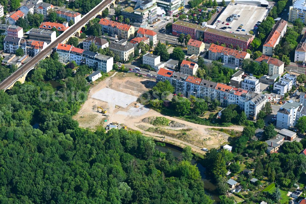 Leipzig from the bird's eye view: Construction site to build a new multi-family residential complex Elsterhoefe on street Friedrich-Bosse-Strasse in the district Moeckern in Leipzig in the state Saxony, Germany