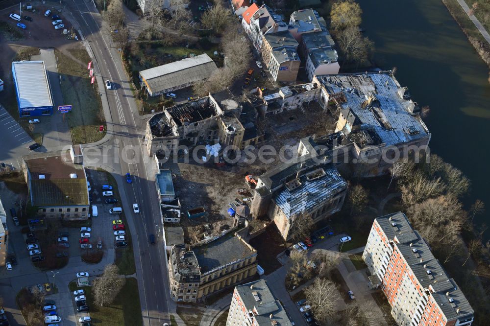 Aerial photograph Halle (Saale) - Construction site to build a new multi-family residential complex Freyberg Brauerei on street Glauchaer Strasse - Weingaerten in the district Suedliche Innenstadt in Halle (Saale) in the state Saxony-Anhalt, Germany