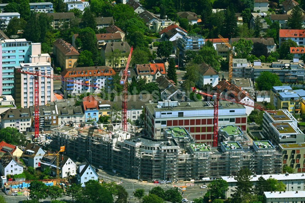 Aerial image Darmstadt - Construction site to build a new multi-family residential complex HERZOGHOeFE on street Eschollbruecker Strasse Ecke Donnersbergring in the district Darmstaedter Verlegerviertel in Darmstadt in the state Hesse, Germany