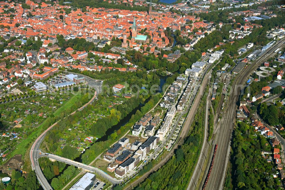 Aerial image Lüneburg - Construction site to build a new multi-family residential complex Ilmenau Garten in Lueneburg in the state Lower Saxony, Germany