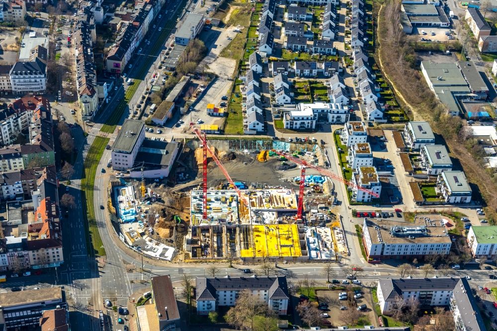 Dortmund from above - Construction site to build a new multi-family residential complex Kaiser-Quartier on Kloennestrasse in Dortmund in the state North Rhine-Westphalia, Germany
