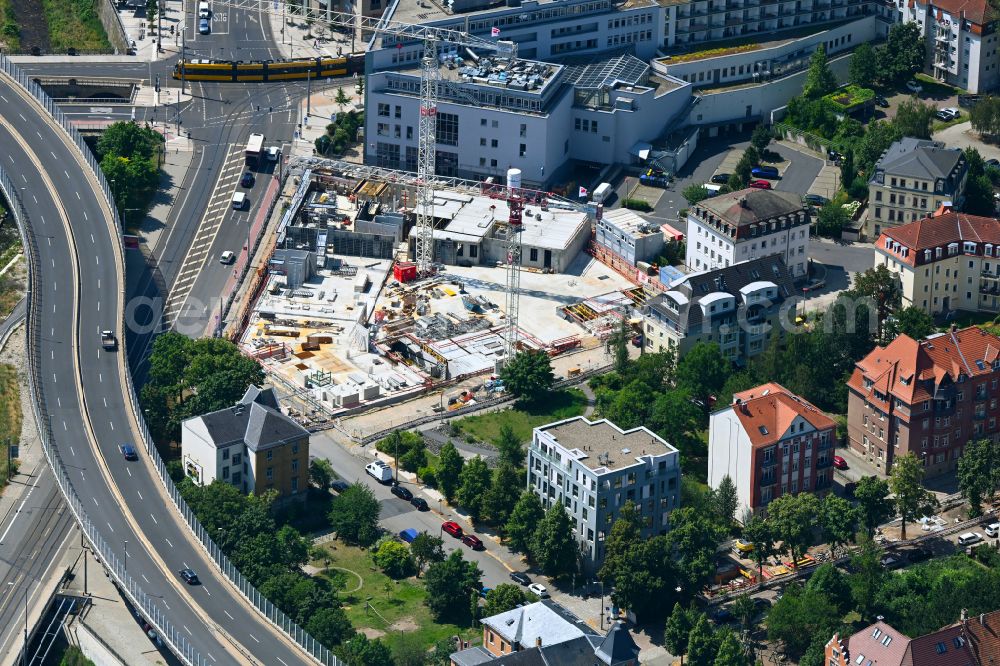 Aerial photograph Dresden - Construction site to build a new multi-family residential complex Loebtauer Tor on street Luebecker Strasse - Loebtauer Strasse - Columbusstrasse - Eichendorffstrasse in the district Loebtau in Dresden in the state Saxony, Germany